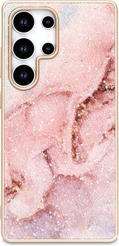 Casemania Hoesje Geschikt voor Samsung Galaxy S24 Ultra - Roze - Diamant Marmer Glitter Back Cover