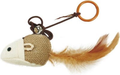 Nobleza Speelmuis aan Touw - Kattenspeelgoed - Sisal Speelmuis - Speelgoed voor Katten en Kittens - Beige - 8 cm