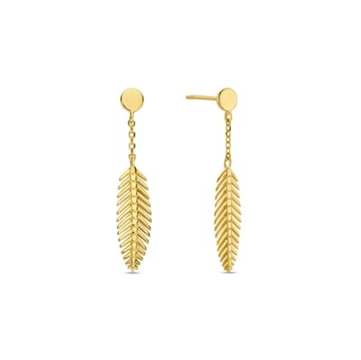 New Bling 9NBG-0741 Gouden oorbellen met Veertje - Oorsteker - Veer - 14,5x4,3mm - 22,5mm Lengte - 14 Karaat - Goud