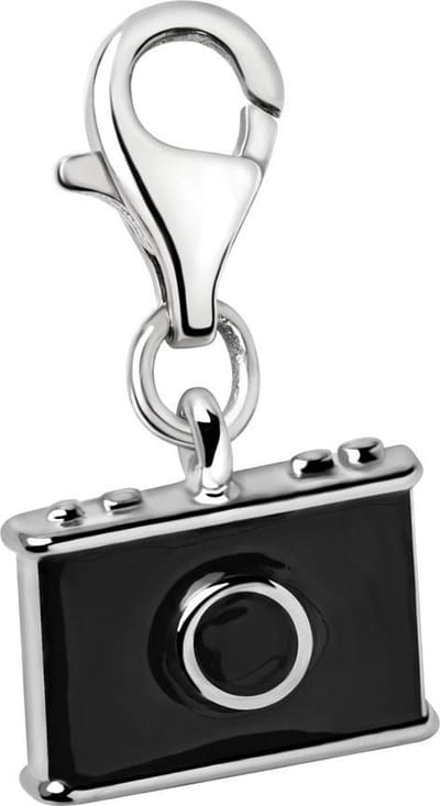 Quiges – Charm – Hanger - 3D Fotocamera Zwart - Verzilverd - karabijnslot - geschikt - voor - Bedelarmband - QHC148