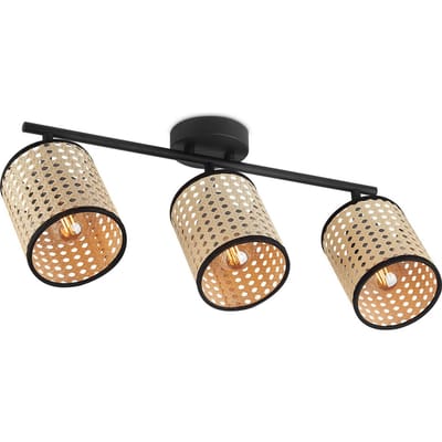 Home Sweet Home - Landelijke LED Opbouwspot Rotan - Zwart - 48/10/22cm - 3 lichts plafondspot - Dimbaar - inclusief LED lichtbron - E14 fitting -