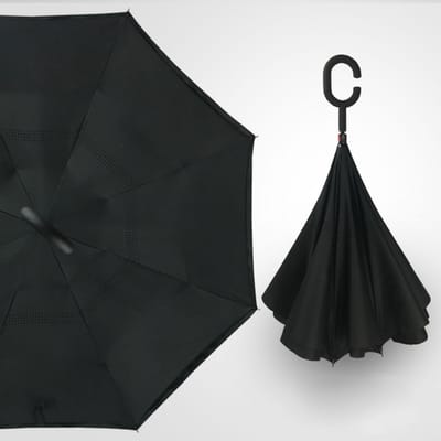 Parapluie Inversé Double Fibre Imperméable Léger Parapluie Inversé avec Poignée en Forme de C Gris noir