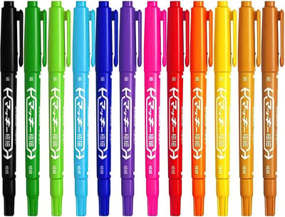 Ainy - Duo Fineliners - set van 12 kleur fineliner / viltstiften | fine liner manga / anime tekenen | bullet journal stiften | handlettering markers | Pigment liner | calligraphy pennen