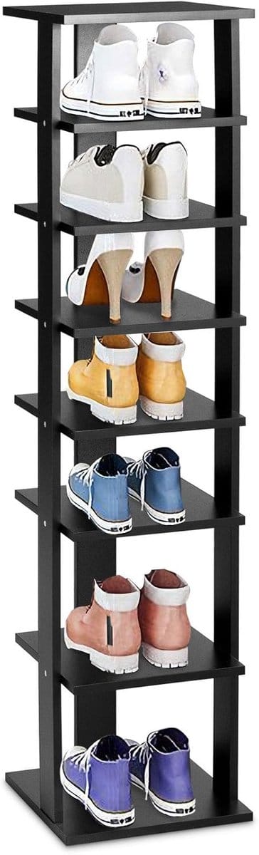 KOMFOTTEU Schoenenrek met 7 planken, ruimtebesparende schoenenkast, schoenenstandaard van hout, multifunctionele schoenenrek, tot 10 kg belastbaar, glad fineer, voor woningen en kantoren