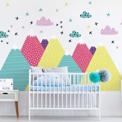 Muurstickers voor kinderkamers - Decoratie voor babykamers - Gigantische muursticker voor kinderen, Scandinavische bergen, NEKA - 90x135cm