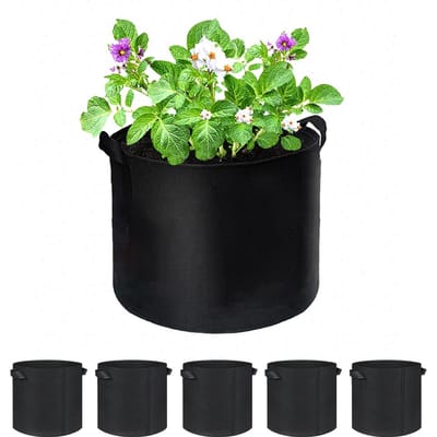 10-Pack Plantenkweekzakken 5 Gallon Non-Woven Stof Ademend Tuin Aardappel Paddenstoel Kweekzakken 5 pcs zwart