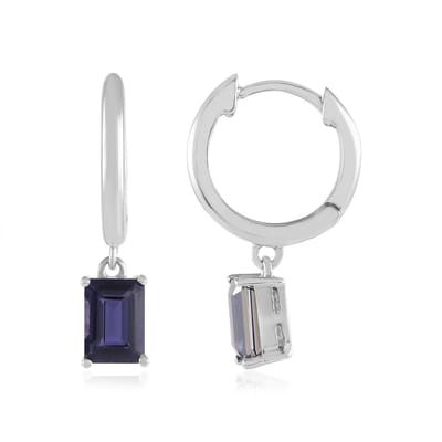 Cavill - Zilveren Oorbellen met 2 Iolieten 1,557 ct - 925 Sterling Zilver Gerhodineerd - Paarse Achthoekige Edelstenen - Lichtgewicht & Elegant 24 mm