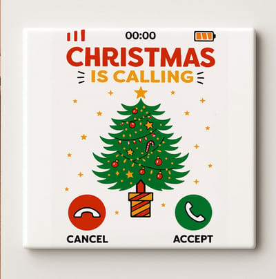 Christmas Is Calling Tegel – Grappige Inkomende Oproep Kerstboom Wanddecoratie – Keramische Tegel 15 × 15 cm
