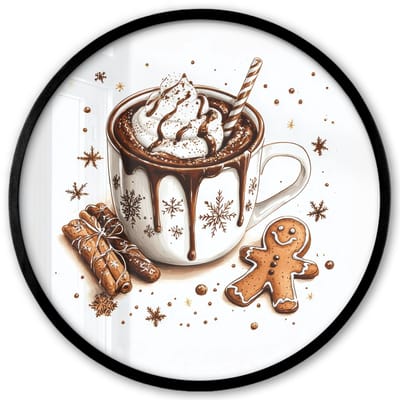 Poster in lijst Rond - Fotolijst 40x40 cm - Posters - Chocomel - Decoratie - Koek - Winter - Kerst - Ronde posterlijst zwart - Decoratie - Wanddecoratie woonkamer - Muurdecoratie slaapkamer - Kerstversiering - Kerstdecoratie voor binnen - Kerstmis