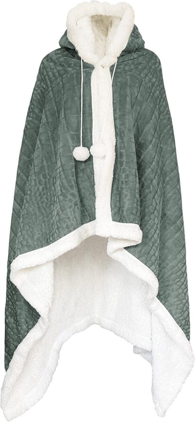 LINNICK Flanel Fleece Hoodie Met Capuchon Croco - Olijf Groen - 130x180cm - Fleece Plaid - Fleece Deken - Hoodie Deken - Hoodie Dames - Hoodie Heren - Fleece Deken met Capuchon
