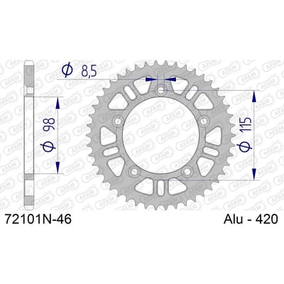 Aluminium tandwiel achter Afam 420 46 dents