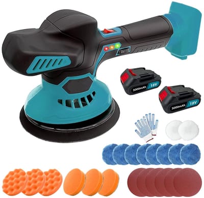 MAWIRON - Polijstmachine - 700W roterende polijstmachine met waxfunctie - 6 variabele snelheden 1000-3500 tpm - Afneembare handgreep voor auto's, boten, schuren, polijsten en waxen