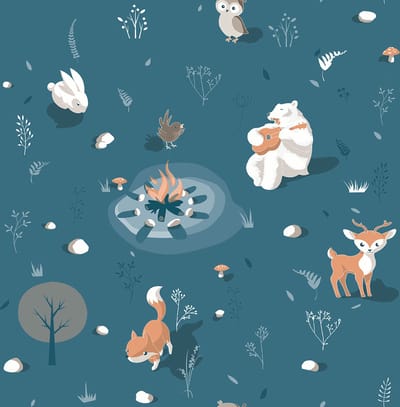 Dutch Wallcoverings - My Kingdom- Campfire Animals blauw - vliesbehang - 10m x 53cm - L313-11