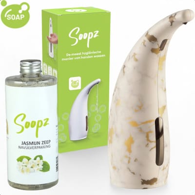 Soopz Automatische Zeepdispenser – Goud – Marble Gold Classic – Zeeppompje met Bewegingssensor – Met Jasmijn Zeep