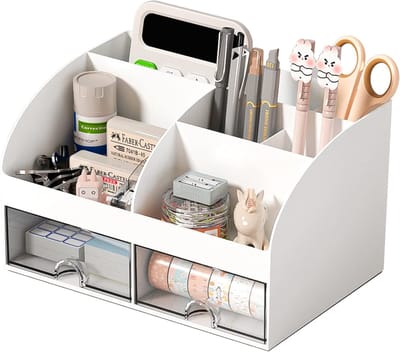 Daity Bureau-opbergdoos - te gebruiken als cosmetica-organizer of pennenhouder - geschikt voor het organiseren van bureau- - school- - thuis- en kantoorbenodigdheden (wit).