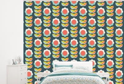 Behang - Fotobehang Retro - Bloemen - Scandinavisch - Breedte 300 cm x hoogte 240 cm