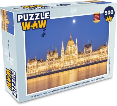 Puzzel Hongaars parlementsgebouw en rivier de Donau tijdens de schemering - Legpuzzel - Puzzel 500 stukjes