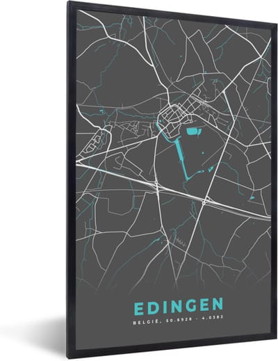 Fotolijst incl. Poster - Stadskaart – Grijs - Kaart – Edingen – België – Plattegrond - 40x60 cm - Posterlijst