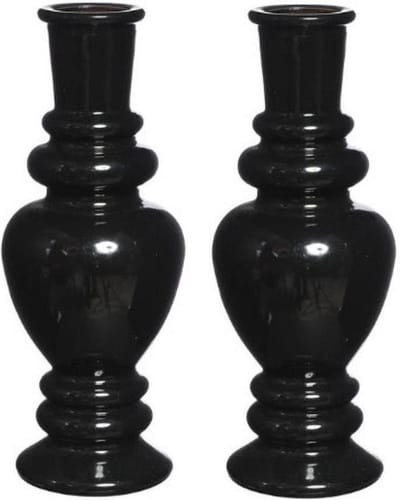 Ideas 4 Seasons Bloemenvaas Venice - 2x - gekleurd glas - transparant zwart - D5,7 x H15 cm
