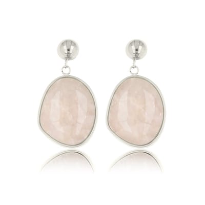 My Bendel - Zilverkleurige Oorsteker met Echte Rose Quartz Edelsteen - Zilverkleurige Oorbel met Ronde Rose Quartz Hanger - met Luxe Cadeauverpakking | Sieraden Voor Dames