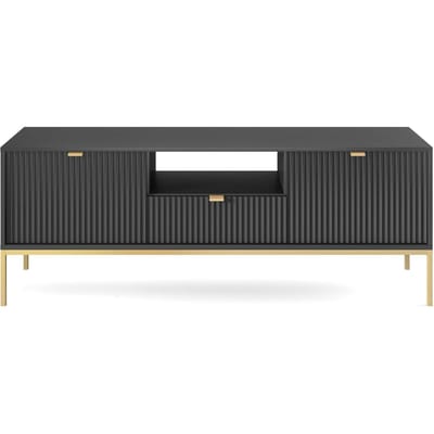 Selsey Vellore - RTV kast 154 cm - zwart met geribbelde fronten en goudkleurige omlijsting