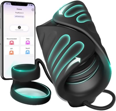 Daity Masturbator voor Mannen met Vibrator en Penisring – 2-in-1 Vibrerende Stroker met 9 Vibratiestanden – Dubbele Penisringen voor Meer Uithoudingsvermogen – APP Besturing – Oplaadbaar en IPX7 Waterdicht Seksspeeltje voor Mannen en Koppels