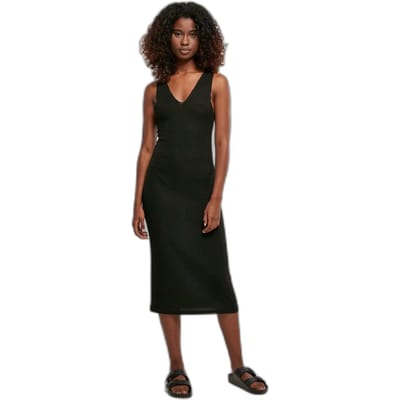 Urban Classics - Midi Sleeveless Rib Lange jurk - XL - Zwart