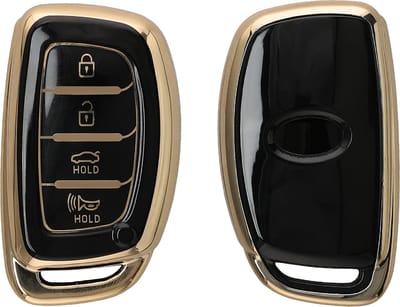 kwmobile autosleutel hoesje geschikt voor Hyundai 4-Knoppen Sonata Tucson Ioniq hoes - TPU autosleutel behuizing - Beschermende auto sleutel case - Sleuteletui in zwart / goud
