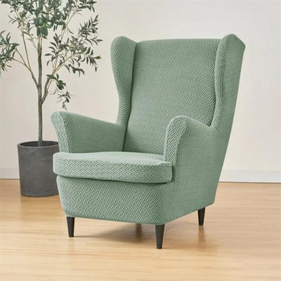 Housses de fauteuil à oreilles en jacquard de couleur unie, extensibles, avec coussin d'assise, pour canapé, maison