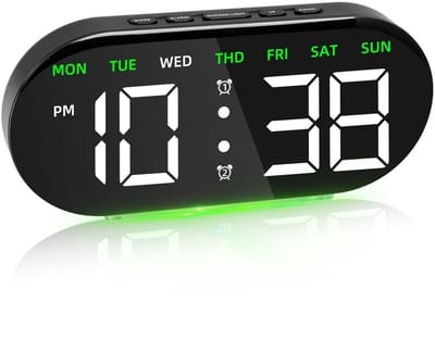 Dailygoods - Digitale wekker met groot led-display, digitale klok met nachtlampje, snooze, datum, temperatuur en weekdag, instelbare helderheid, 12/24 uur, dubbele wekker voor bureau, slaapkamer, kantoor