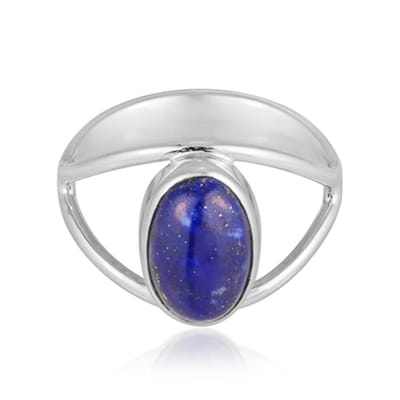 Cavill - Zilveren Ring - 925 Sterling Zilver Gerhodineerd - Lapis Lazuli 4,5 ct Ovaal Cabochon - Handgemaakt Moderne Blauwe Edelsteen Ring