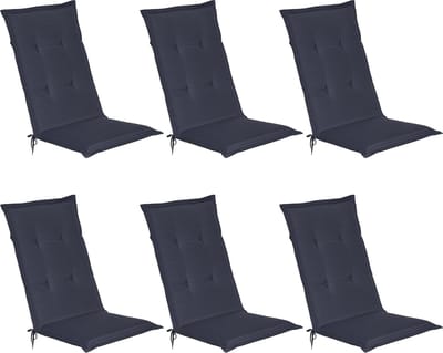 Beautissu Loft HL Set 6 x Tuinkussens Hoge Rug- 120 x 50 cm - Donkerblauw Kussen - Zitkussen UV- Lichtecht Tuinstoelkussen