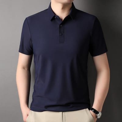 Zomer Nieuwe Koreaanse Stijl Heren Korte Mouw Mode Onderhemd Revers Pullover Zakelijk Losse Casual T-shirt 4XL black