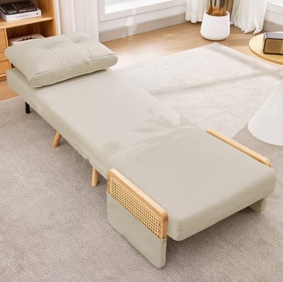 Relaxfauteuil - Uitklapbare Slaapstoel - 1-Zits Met 5-Voudig Verstelbare Rugleuning - Voor Woonkamer En Logeerkamer - Linnen Beige