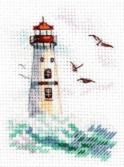 Borduurpakket ALISA - Waves on the Sea. White Lighthouse - Golven op zee, witte vuurtoren - telpatroon om zelf te borduren