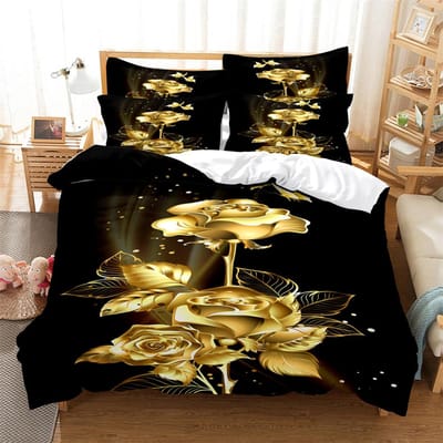 Gouden Bloemen schilderij Beddengoed Set Dekbedovertrek Set 3d Beddengoed Digitale Print Bedlinnen Queen Size Beddengoed Set Mode Design EU single(135x200cm) beige