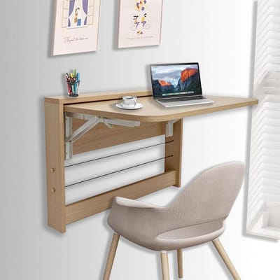 Wandgemonteerde klaptafel, wandbureau naar beneden, zwevend bureau voor studie, functioneel hangend bureau voor thuiskantoor, werkstation, wasruimte, keuken eetkamer (24 x 16,3 inch, houtkleur)