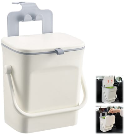Autoprullenbak - Opbergbak - Schuifdeksel - Universele prullenbak - Opbergdoos - Autoaccessoires - Geschikt voor auto's, keukens en kamperen - Wit - 18,5*14*21,5 cm