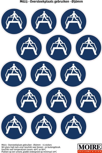 Pictogram sticker 75 stuks M023 - Oversteekplaats gebruiken - 50 x 50 mm - 15 stickers op 1 vel