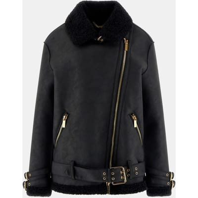 GUESS Cheryl Shearling Jac Jet Black A996 Taglia: 40 | Giacche di pelle Outlet | Donna | Nero