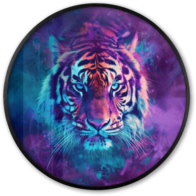 Poster in lijst Rond - Fotolijst 60x60 cm - Posters - Tijger - Kleurrijk - Rook - Dieren - Ronde posterlijst zwart - Decoratie - Wanddecoratie woonkamer - Muurdecoratie slaapkamer