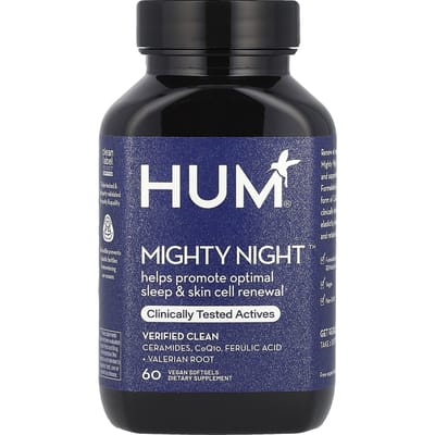 HUM Nutrition, Mighty Night™, Ceramiden, CoQ10, Ferulinezuur + Valeriaanwortel, 60 Vegan Zachte Capsules