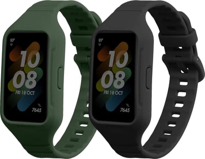 kwmobile 2x horlogebandjes geschikt voor Huawei Band 7 / Band 6 / Honor Band 6 bandje - Smartwatch bandjes van TPU - Activity tracker horloge band in zwart / donkergroen