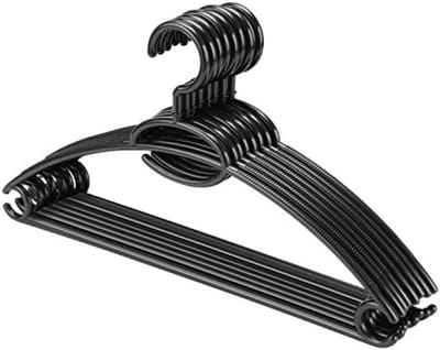 PromoHome 20 stuks antislip kleerhangers met dasstang - Multifunctionele plastic washangers voor kledingkast organisatie - Zwart