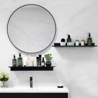 Badkamerplankenset van 2 Stuks, Zwarte Wandplank voor Douche, Waterproof en Makkelijk te Bevestigen, Ideaal voor Woonkamer, Slaapkamer en Keuken, 40cm Floating Shelves