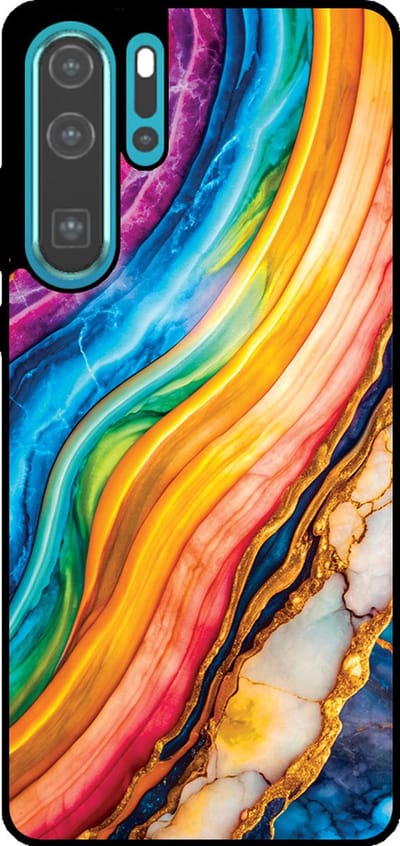 Smartphonica Telefoonhoesje Geschikt voor Huawei P30 Pro met Regenboog Goud Marmer Opdruk - TPU Backcover Case Rainbow Gold Marble Design geschikt voor Huawei P30 Pro