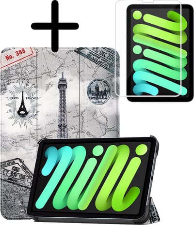 Hoesje Geschikt voor Apple iPad Mini 7 (2024) - 8.3 inch - 7e Generatie - Met Screenprotector - Trifold Bookcase - Hard Cover - Hardcover Book Case - Tablet Hoes - Eiffeltoren