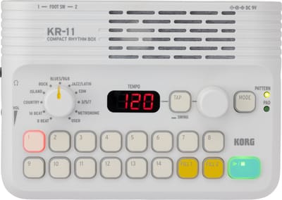 KORG KR-11 Eenvoudig te bedienen drumcomputer met meer dan 120 ritmes en geïntegreerd luidsprekersysteem.