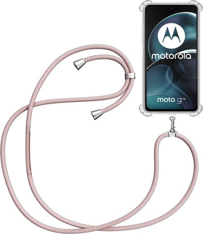 Telefoonkoord + Hoesje Geschikt voor Motorola Moto G14 - Lengte Verstelbaar - Telefoonketting - Shock Proof Case - Rose