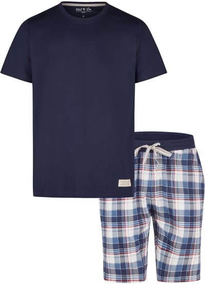 Phil & Co Heren Shortama Korte Pyjama Set Donkerblauw Geruit - Maat M
